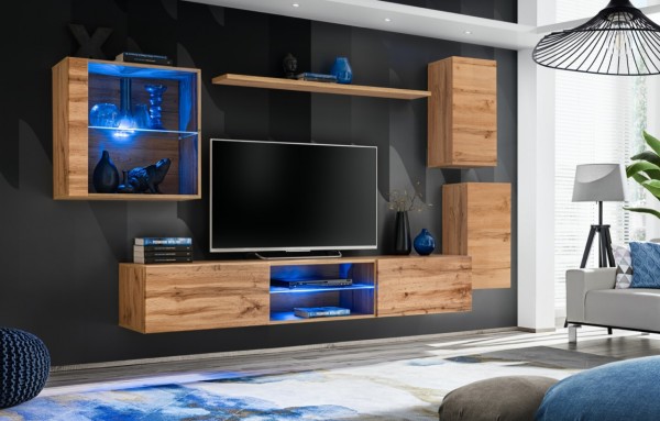 FORMERA Sydney 23 LED AV Eiche Hochglanz, Schrankwand, Mediawand, TV-Wand