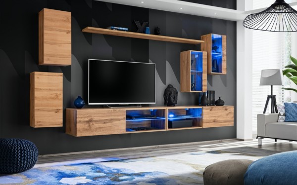 FORMERA Sydney 25 LED AV Eiche Hochglanz, Schrankwand, Mediawand, Wohnwzimmerwand