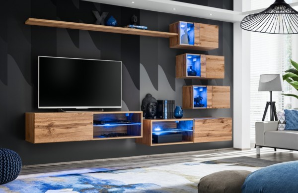 FORMERA Sydney 24 LED AV Eiche Hochglanz, Schrankwand, Mediawand, TV-Kombination