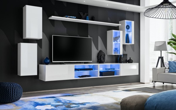 FORMERA Sydney 25 LED AV schwarz/weiß Hochglanz, Schrankwand, Mediawand, TV-Wand