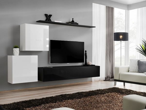 FORMERA Sydney 5 schwarz/weiß Hochglanz, TV Wohnwand modern, Schrankwand, Mediawand, TV-Kombination