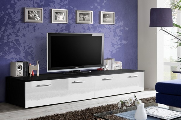 FORMERA TV-Lowboard Rimini, Hochglanz weiß/schwarz, TV-Schrank, TV-Lowboards, TV-Boards, Hifi-/TV-Mö