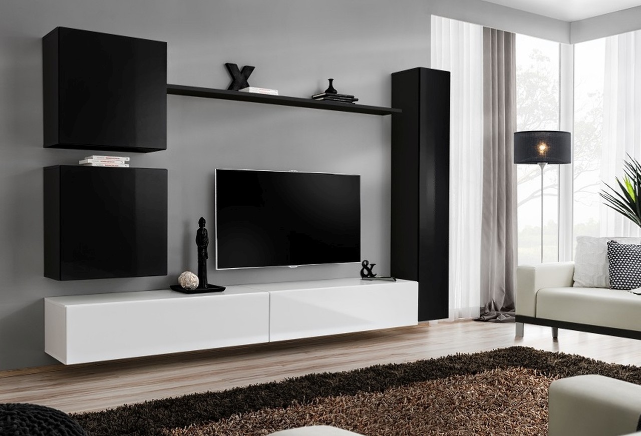 formera sydney 8 schwarz/weiß hochglanz, tv wohnwand, schrankwand,  mediawand, tv-wand