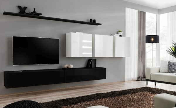 FORMERA Sydney 7 schwarz/weiß Hochglanz, TV Wohnwand, Schrankwand, Mediawand, Wohnzimmerwand modern