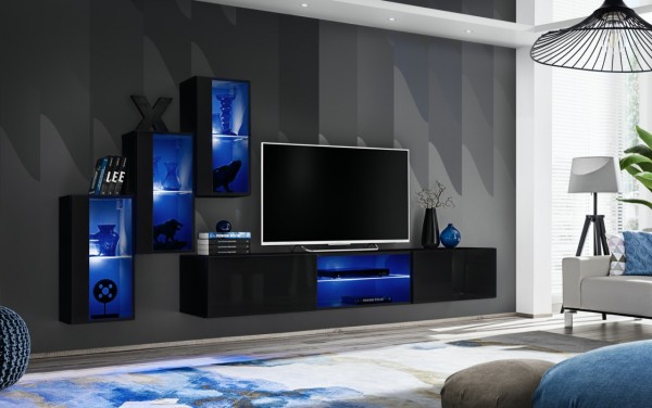 FORMERA Sydney 22 LED AV schwarz/weiß Hochglanz, Schrankwand, Mediawand, TV-Kombination