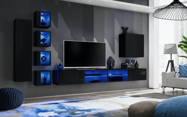 FORMERA Sydney 26 LED AV schwarz/weiß Hochglanz, Schrankwand, Mediawand, TV-Kombination