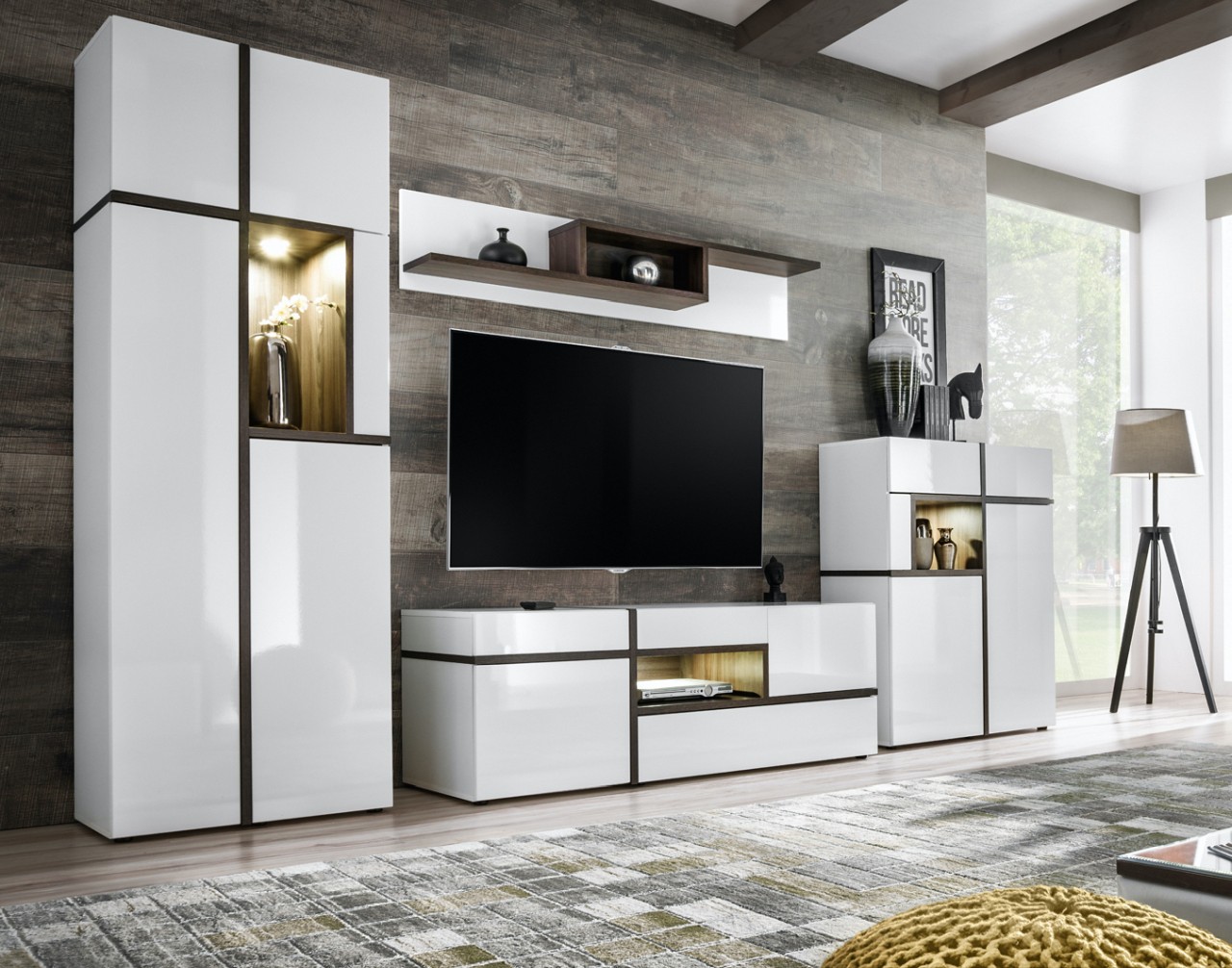 formera wohnwand tv vegas, weiß hochglanz, schrankwand, wohnzimmerwand,  anbauwand