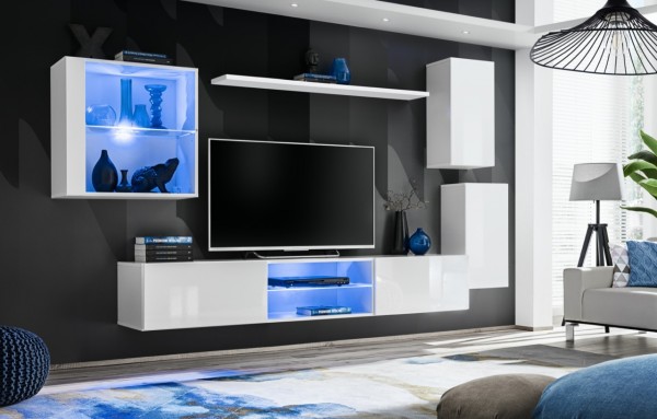 FORMERA Sydney 23 LED AV schwarz/weiß Hochglanz, Schrankwand, Mediawand, Wohnzimmerwand