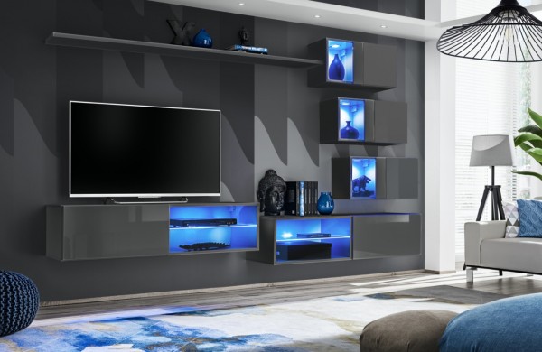 FORMERA Sydney 24 LED AV anthrazit Hochglanz, Schrankwand, Mediawand, Wohnwzimmerwand